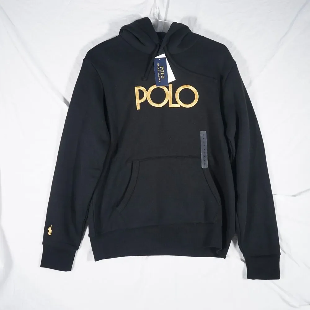 Polo Ralph Lauren Spellout Hoodie NWT Black Gold Embroidered Logo Medium